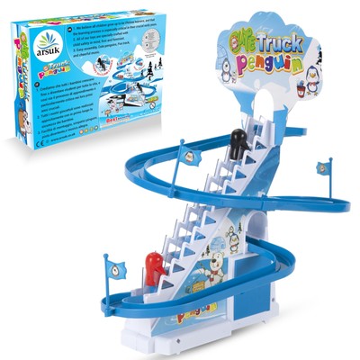 Penguin Race Game Playful Musical Roller Coaster Track Playset with Music & F...