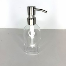 Clear Glass Soap Pump Dispenser Silver Top White Hose Bathroom/Kitchen