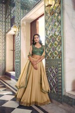 Indian Designer Heavy Silk Cream Lehenga Choli With Dupatta For Wedding Wear