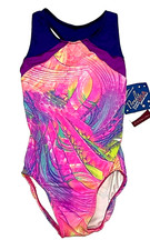 Motionwear Leotard Bodysuit Gymnastics Multi Geometric Open Back New Women P XS