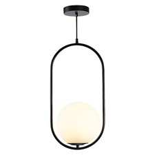 Modern Black Pendant Light, Bedside Matte Pendant Lights with White Glass Sha...