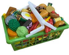 Huge Lot Of 100+ Kids Food/Drink Pretend Play Groceries Toys w/ Shopping Basket