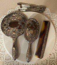 mirror, brush, comb Vanity grooming tools Silver Plated Vntg