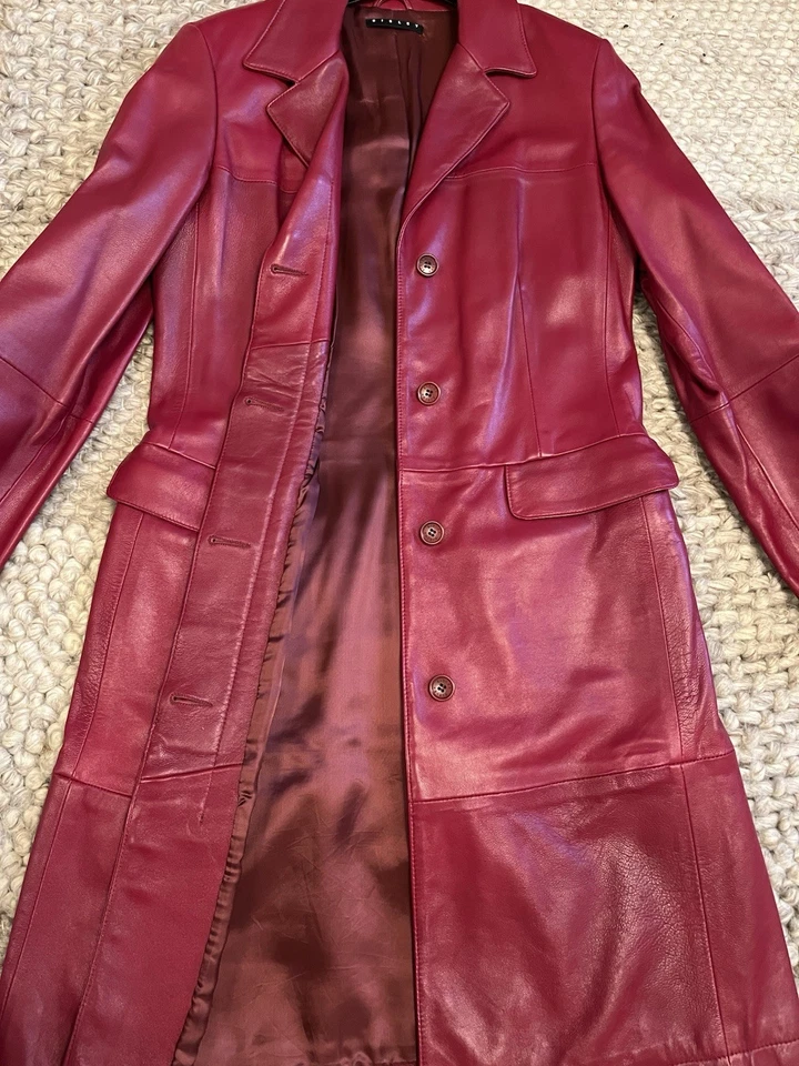 Sisley Brand Red Leather Jacket Knee Length Size 10 Fully Lined Excellent Cond - Image 2 of 4