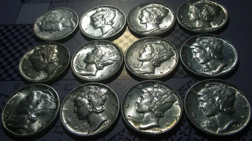 Lot of 12 BU Silver Mercury Dimes 1930-1945