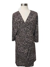 Ronni Nicole Woman Dress 22W Brown Faux Wrap Side Buckle 3/4 Sleeve V-Neck