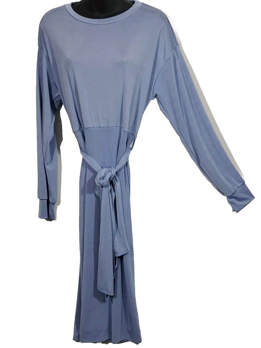 Brigette Brianna L Blue Jersey Knit Round Neck Long Sleeve