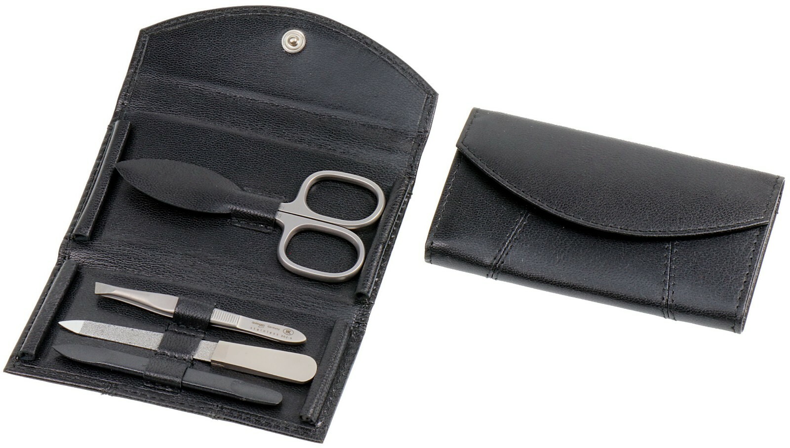 HANS KNIEBES 4-tlg Manicure Set ZIEGENLEDER & EDELSTAHL Maniküre-Etui f. Herren