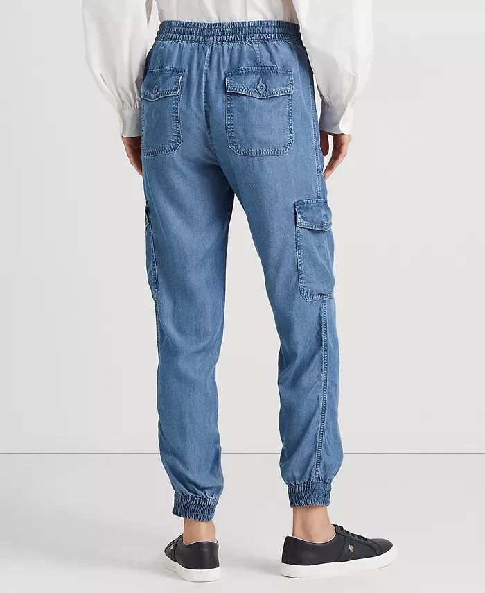 $195 Lauren Ralph Lauren Women's Chambray Cargo Ankle Pants, Blue