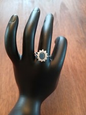 925 Sterling Silver Blue Aventurine/White Topaz Ring - Size 8