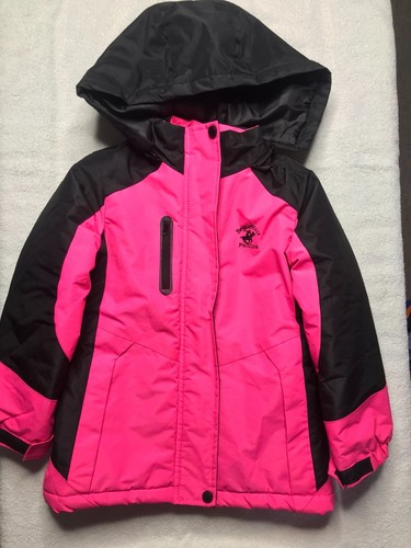 BEVERLY HILLS POLO CLUB Girls Pink/Black Puffer Jacket Faux-Fur Hoodie Full-Zip - Picture 2 of 5