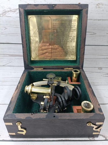 Nautical Brass Maritime Sextant Ship Captain Navigation Tool Wooden Box - Picture 10 of 10