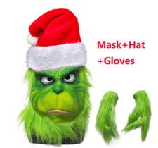 The Grinch Mask Hat and Gloves Full Head Latex Xmas Christmas Cosplay Costume