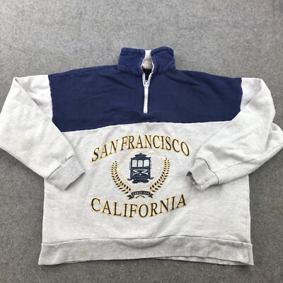 Vintage San Francisco California Pullover Mens XL Gray Blue Spell Out 1/4 Zip