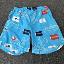 Columbia Swim Short Mens Large Blue Boats Fish Elastic Waist Pockets PFG Omni