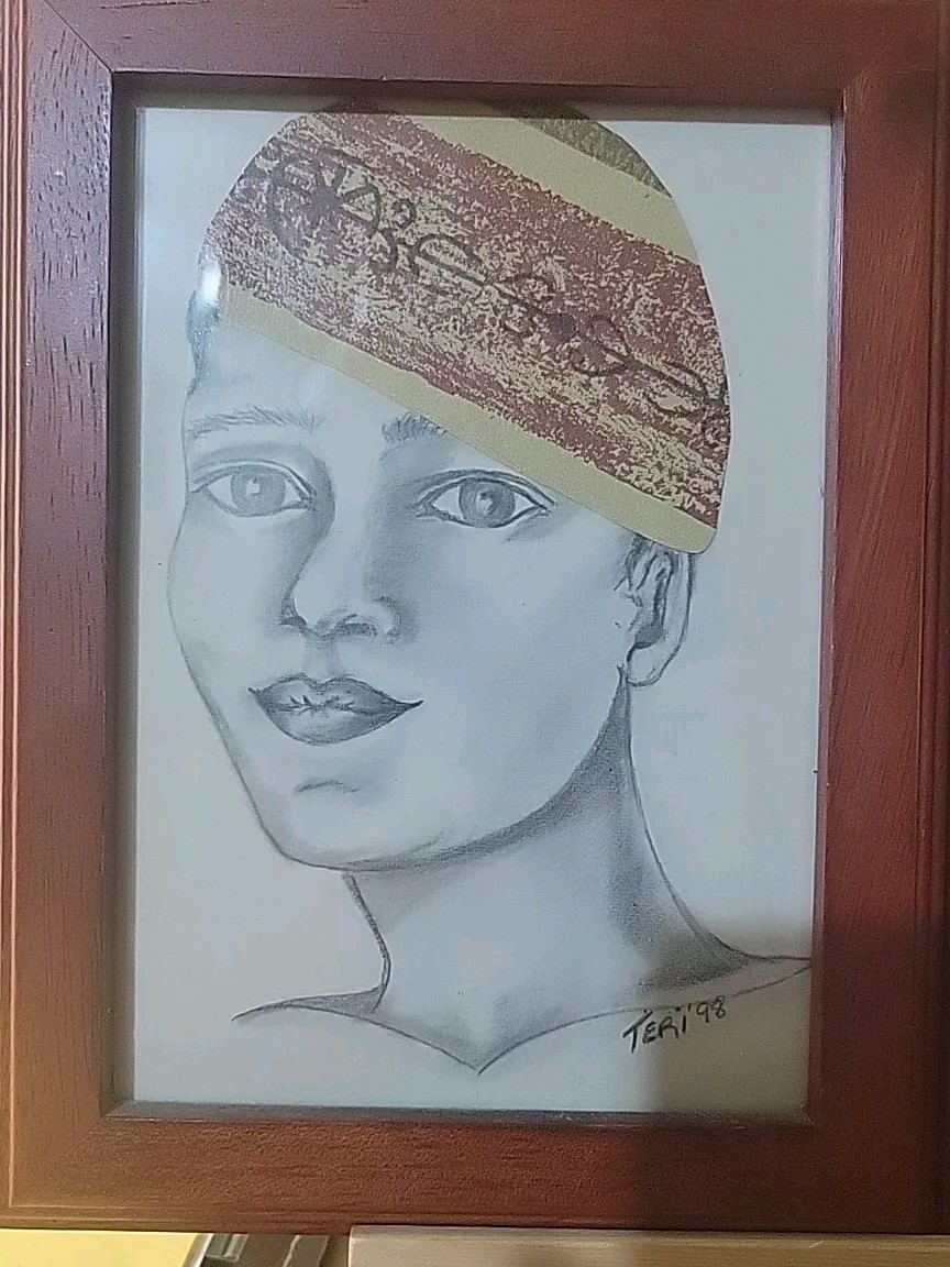 Portraits ARTIST SIGNED Teri 98 Framed 8" 6" mixed media expression