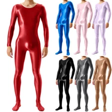 Men's Satin Shiny Bodystocking Glossy Elastic Jumpsuit Catsuit Wet Look Bodysuit