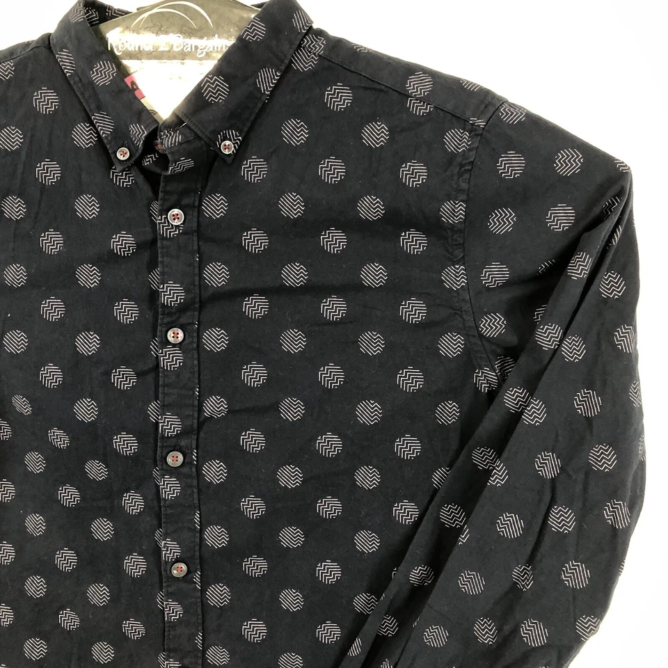 Vaquero y camisa de flores para hombre L Blue Polka Dot Slim Fit de manga larga con botones casual Foto 4 de 4