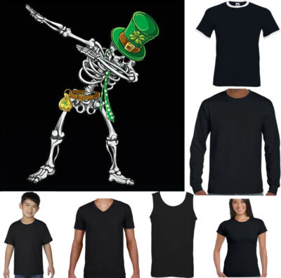 ST PATRICKS DAY T-SHIRT Dabbing Skeleton Skull Paddys Irish Unisex Tee Top