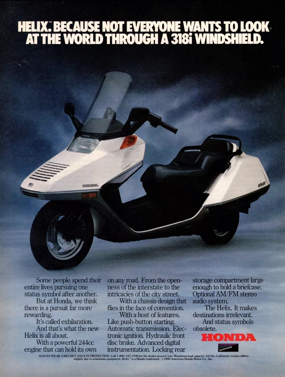 1986 vintage AD for HONDA 318i HELIX Motor Scooter 244cc engine 030523