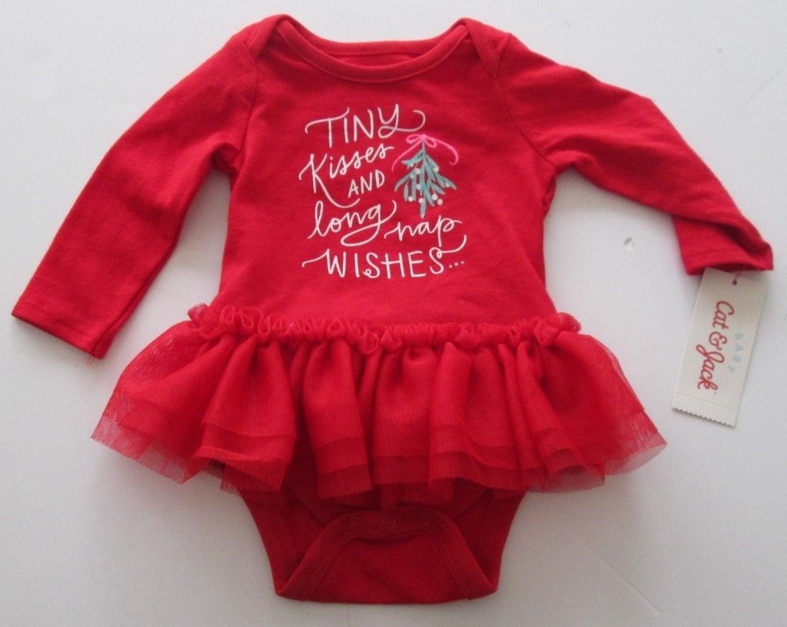 NTW-Infant Cat & Jack Girls Holiday Bodysuit-Red-Tulle Skirt-0-3 or 6-9 M/Month