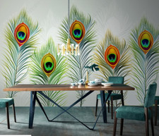 3D Simple Peacock Feather Self-adhesive Removeable Wallpaper Wall Mural