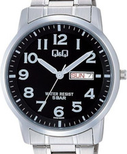 CITIZEN Q Q Falcon Watch W474-205 Black Dial DayDate Military Stainless steel