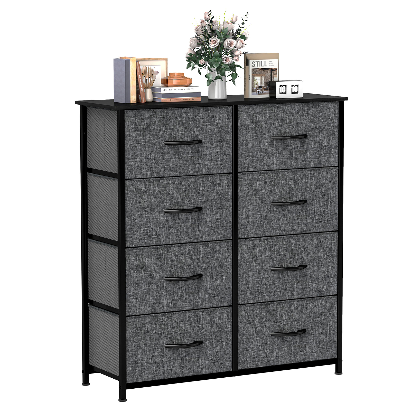 8 Drawer Dresser Gray Fabric Bedroom Organizer Livingroom Tower Chest of Storage
