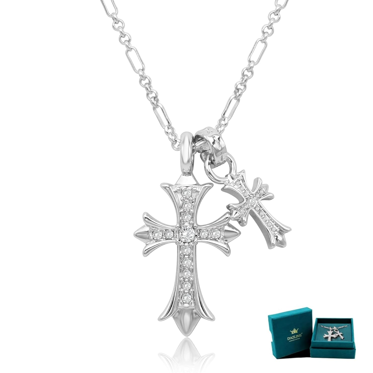 Silver Cross Necklace for Women 14K Double Non Tarnish Handcrafted Pendant Cubic