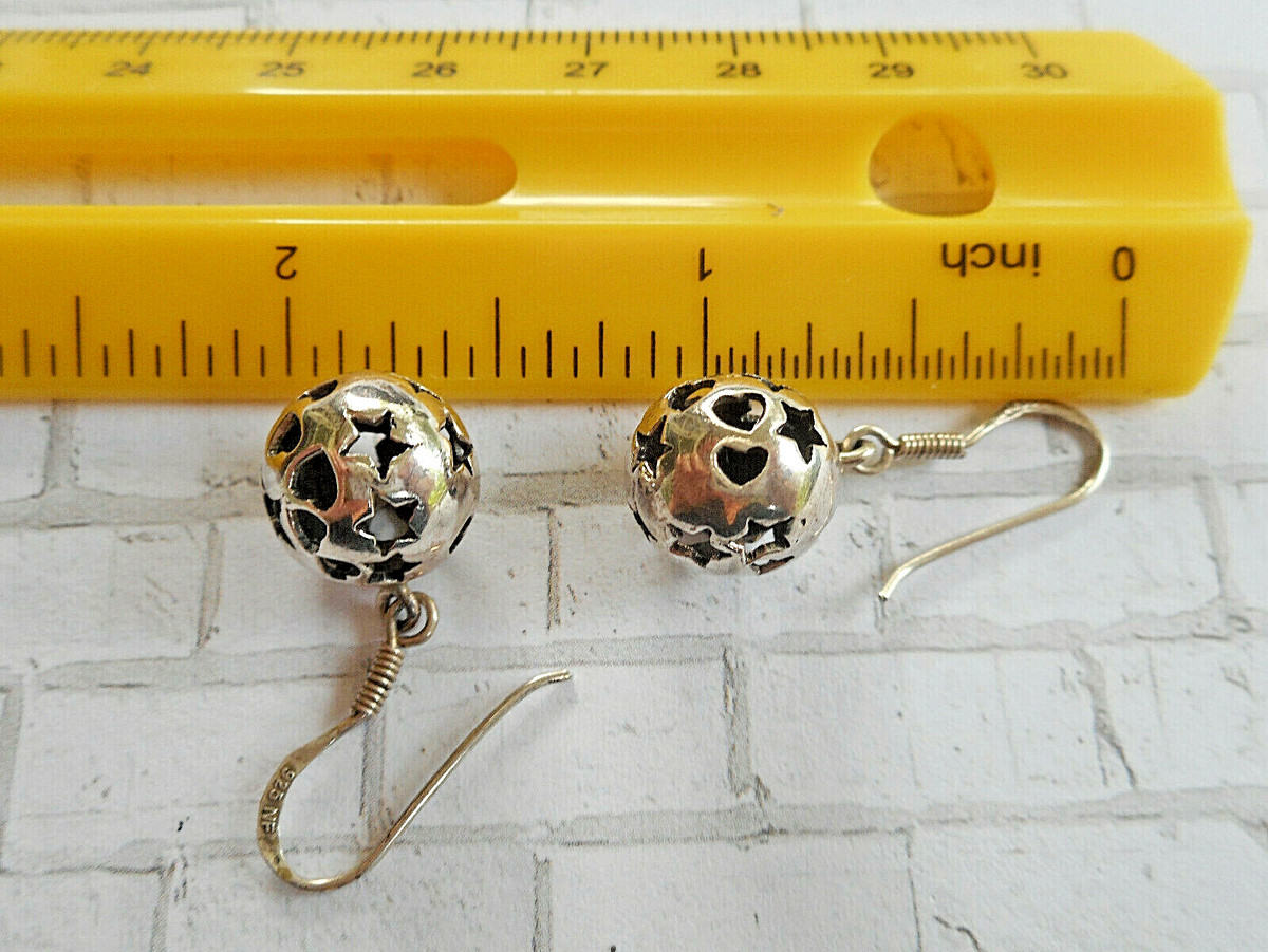 Sterling Silver Stars & Hearts Cut Out Ball Dangle Earrings   20CCE View 5