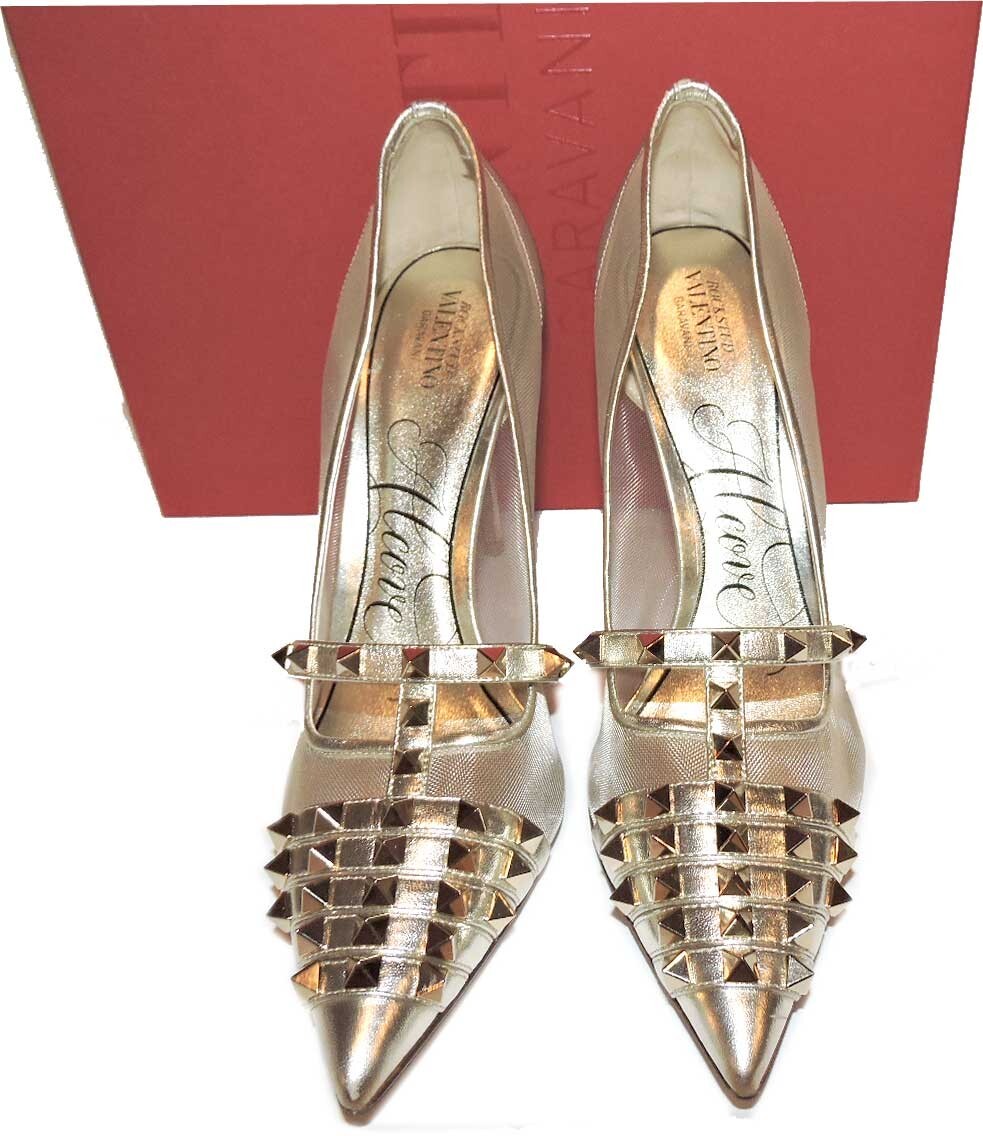 無題 VALENTINO GARAVANI Pumps Metallic Leather Platino Heels Alcove