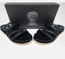 BNIB Vince Camuto Rallsan Black Espadrilles Style Embellished Slip On Sandals...