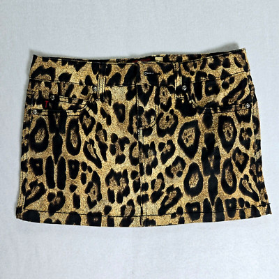 Tripp NYC Skirt Mini Y2K Punk Goth Womens Small Stretch Skull Animal Print Brown