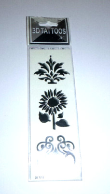 3D Temporary Temporäre Einmal Tattoo 3 Motive auf Bogen unterschiedliche Größen