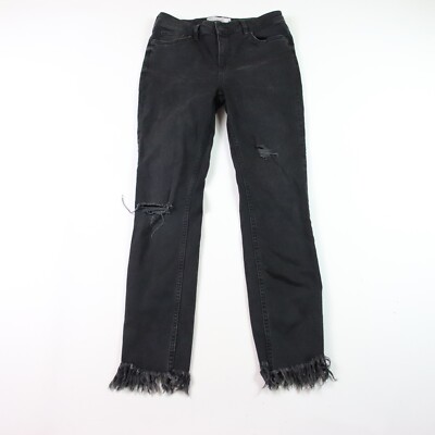 Free People Great Heights Skinny Jeans Womens Black Distressed Frayed Denim  27
