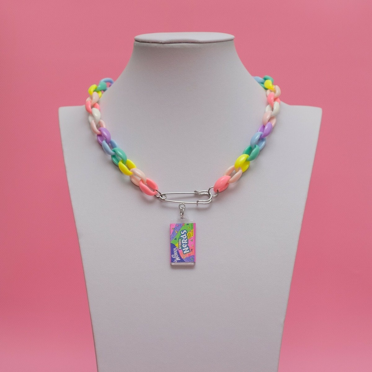 Rainbow Necklace, Safety Pin Necklace, Nerds, Charlie and
