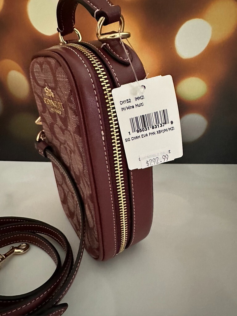 NWT Coach Eva Phone Crossbody In Signature Chambray CH152 Wine