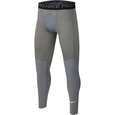 Nike Pro Boys Big Kids Full Length Training Tights Large LG Gray