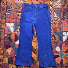 Vintage 70s Wrangler Bell Bottom Flare Blue Jeans 36x30