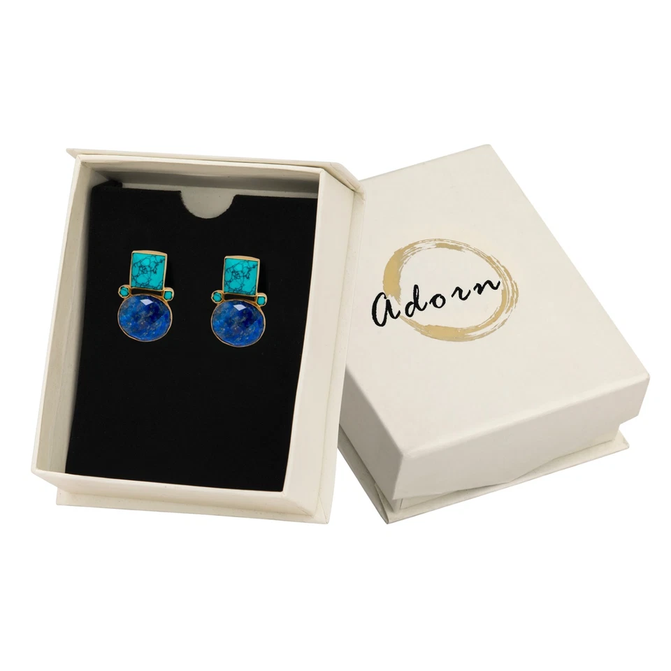 Pendientes Turquesa Lapislázuli Chapados en Oro 18k Aspecto Vintage Foto 2 de 4