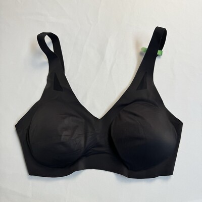 Hanes DHHU42 Ultra-Light Comfort V-Neck Wireless Bra Black Size Large
