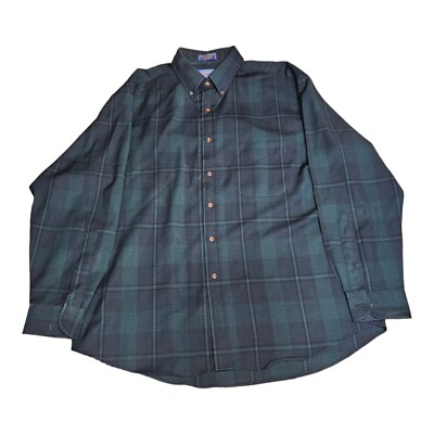 Pendleton Mens Green/ Blue Plaid Button Up 100% Virgin Wool Size  display picture 1