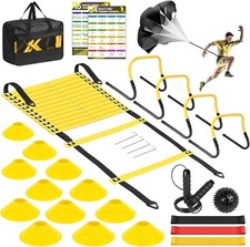 Agility Speed Training Equipment Set - 20Ft Speed Ladder, 12 Cones, 4 Adjustable
