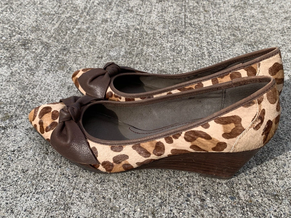 NICOLE Honeymoon Leather Wedges Leopard & Bow SEXY High Heels Shoes Sz 8.5 👣b15 - Image 2 of 4