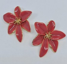 Pink Enamel Earrings - New, Floral Design