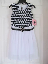 NWT Girl's Amy's Closet Black,White Sheer Sleeveless Dress w/black belt sz 5