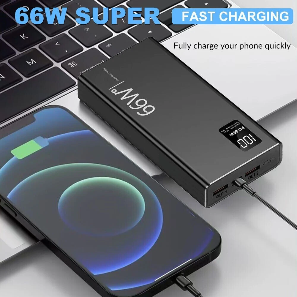 Power Bank 30000mAh 66W fast Charging Portable Battery Backup For Cell Phone US