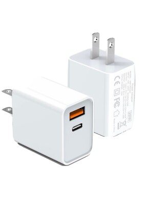 USB C Wall Charger block, 20w, Dual Compatible USB & USB-C