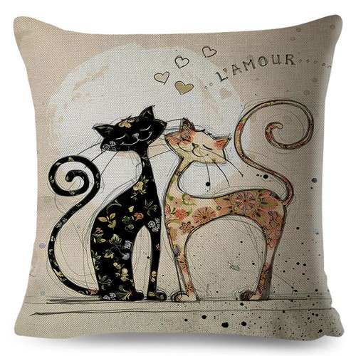 Cute Elegant Black Cat Cushion Cover Double Print Cartoon Animal Pillow Case - Picture 50 of 55