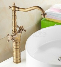 Antique Brass Dual Handles Bathroom Kitchen Basin Mixer Taps Vessel Sink Faucet